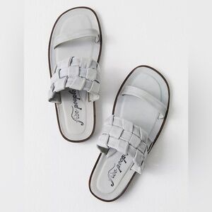 Free People Light Gray Woven Toe-Loop Slide Sandals
